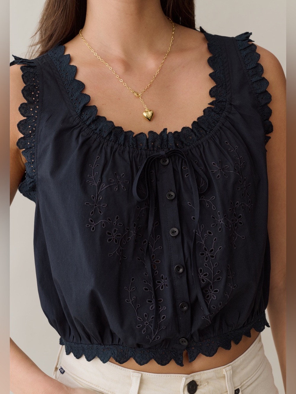 NWT Few Moda Shelby Cotton top size Medium M Black eyelet embroidered Sorella